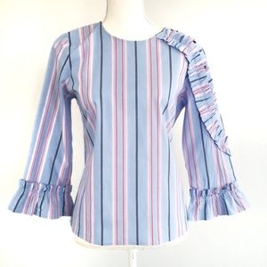 Halogen light blue striped ruffle blouse